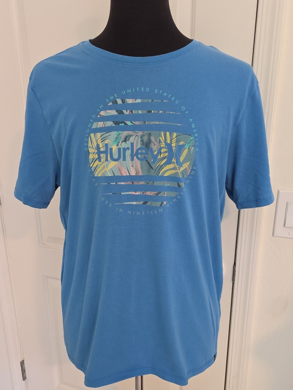 Hurley Light Blue Tropical Logo Short Sleeve Tee